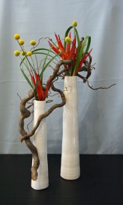 Contorted Filbert Branches, Pencil Heliconia,Craspedia, and Typha Leaves